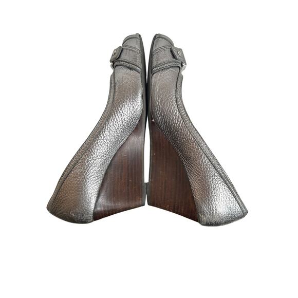 Tory Burch Ambrose Pewter Pebbled Leather Wedge Heels Size ~8-8.5 - Picture 7 of 9